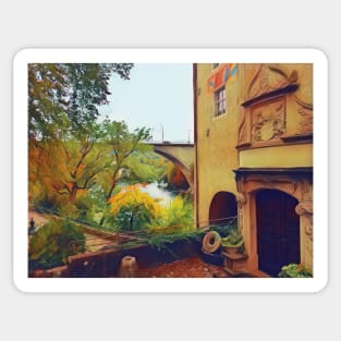 Traditional house by the river Sticker